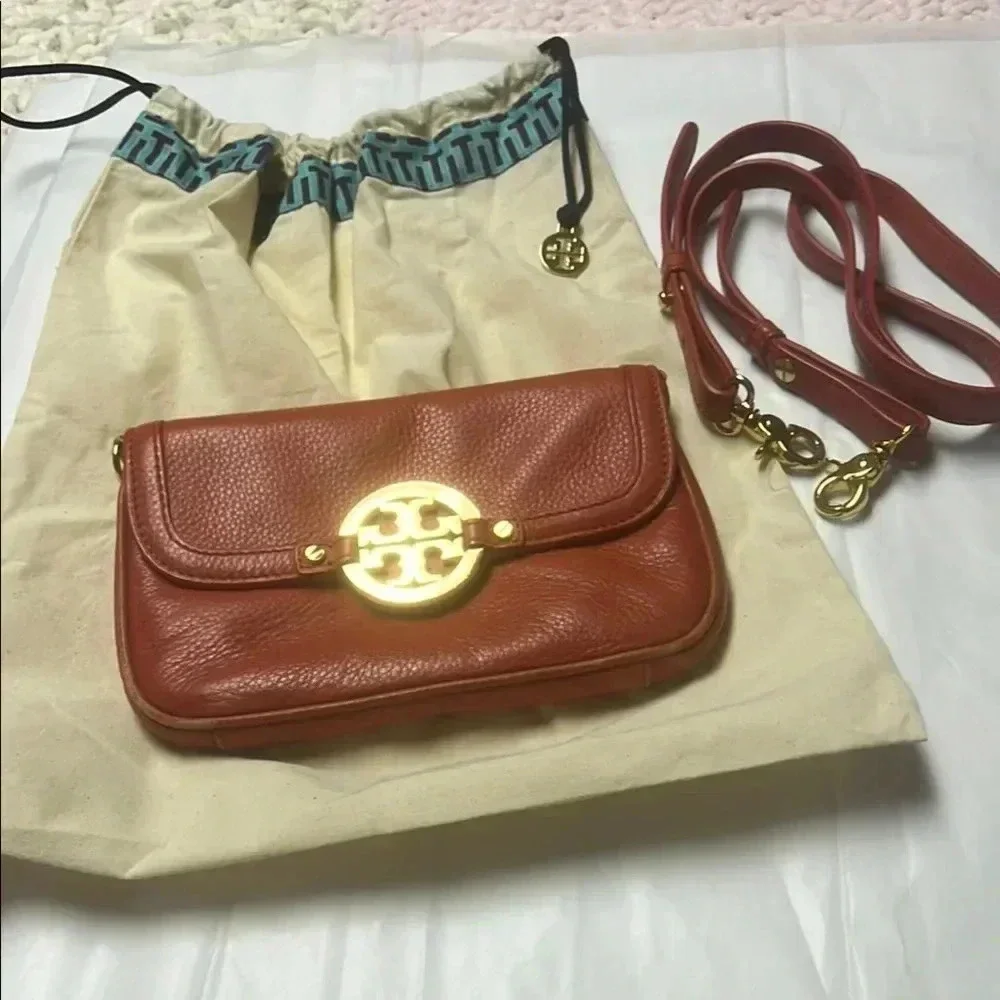 Tory Burch Red Leather Crossbody Bag with Gold Logo